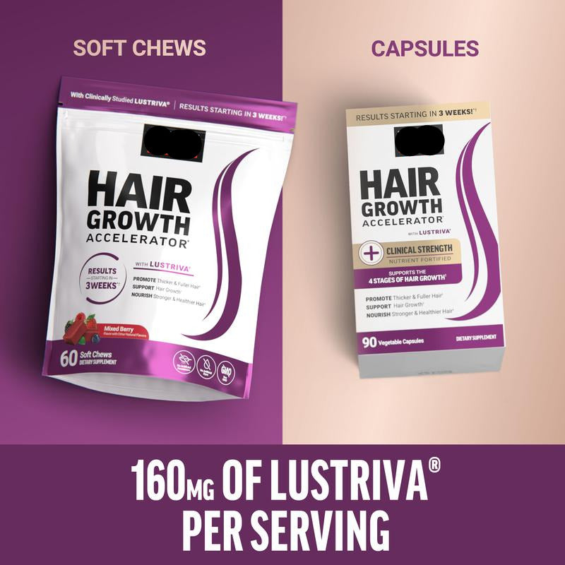 Hair Growth Accelerator with Clinically Studied Lustriva to Promote Thicker, Stronger Hair, Biotin, Vitamin E & C-W18