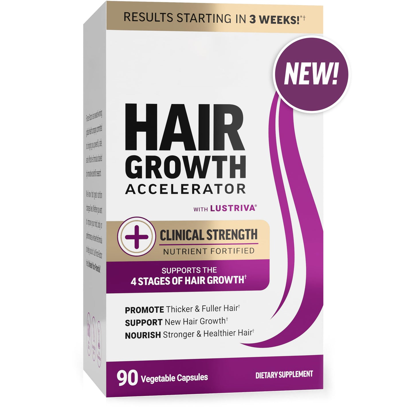 Hair Growth Accelerator with Clinically Studied Lustriva to Promote Thicker, Stronger Hair, Biotin, Vitamin E & C-W18