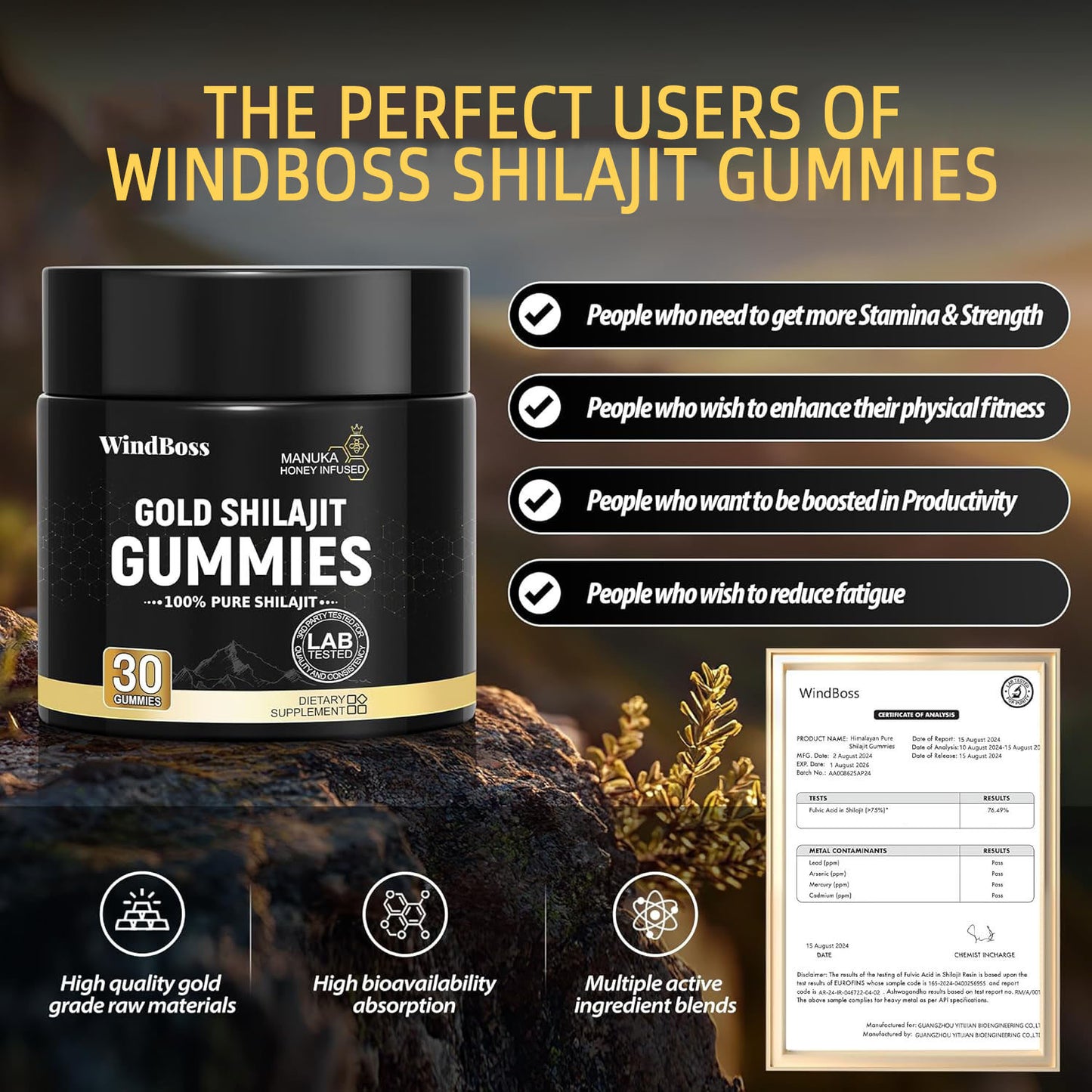 đChoice of 80% Tough Guysâ°Pure Himalayan Gold Shilajit Gummies-Natural Powerful Size & Stamina Enhancer for Men-ABB8