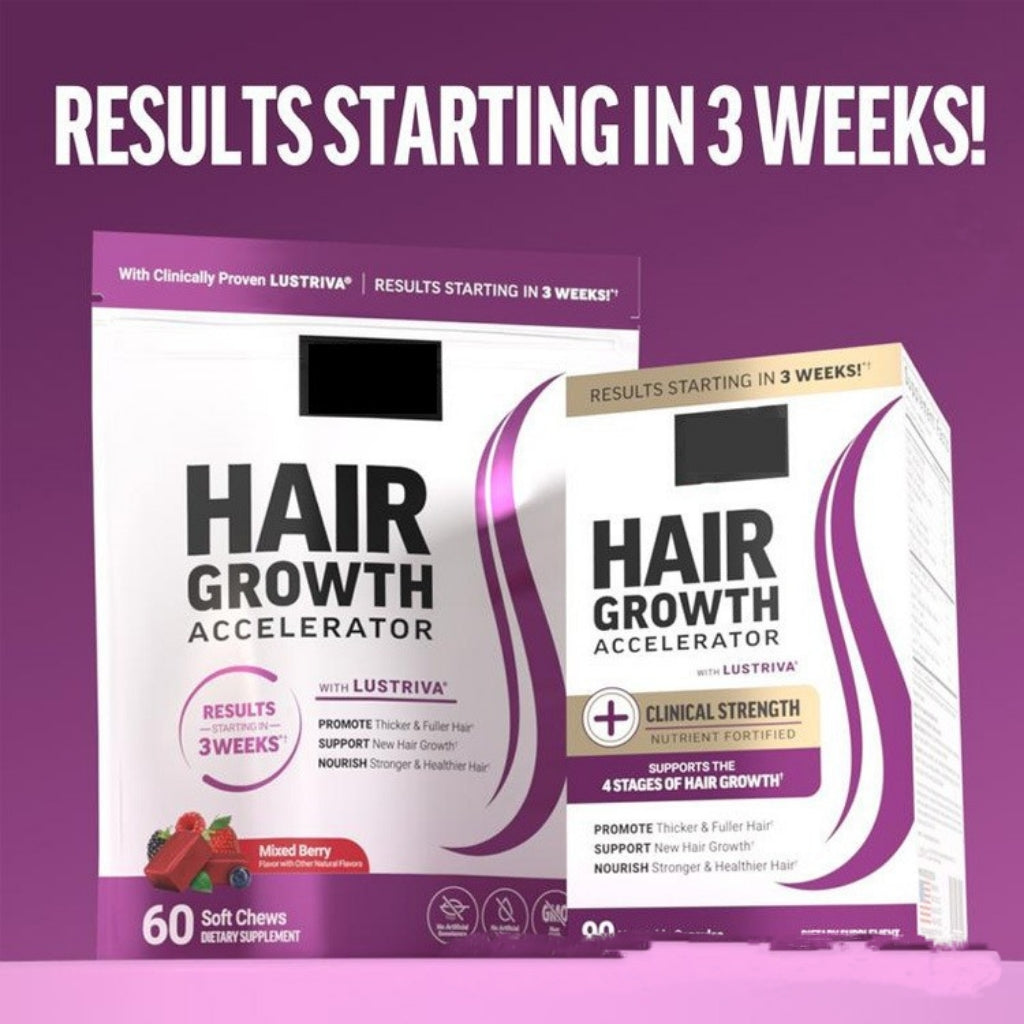 Hair Growth Accelerator with Clinically Studied Lustriva to Promote Thicker, Stronger Hair, Biotin, Vitamin E & C-W18