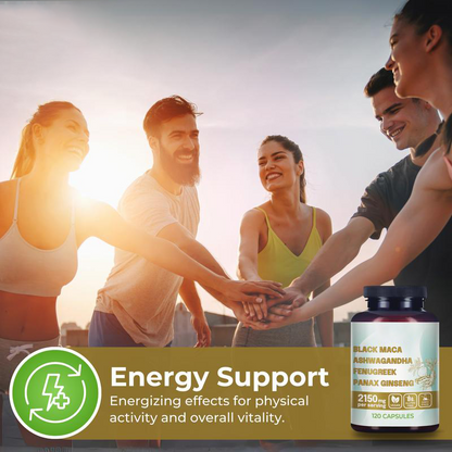 4-in-1 Organic Black Maca Root, Ashwagandha, Fenugreek, Panax Ginseng Supplement for Men and Women in Capsules - JSS6