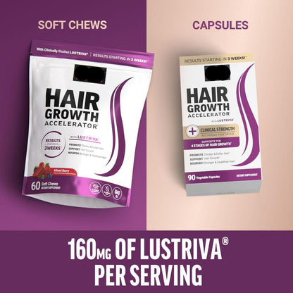 Hair Growth Accelerator with Clinically Studied Lustriva to Promote Thicker, Stronger Hair, Biotin, Vitamin E & C-W18