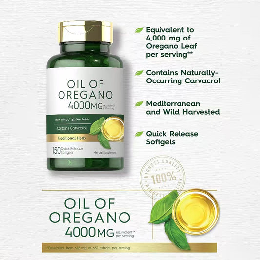 🏆Flash Sale⚡ 50K+ SOLD! 🏆Oregano Oil 4000mg Supplement | 150 Softgel Capsules | Contains Carvacrol | Non-GMO & Gluten Free Formula-#YUN7