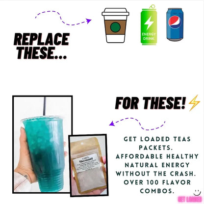 Loaded Tea – Single Packet | 32oz Caffeinated Flavored Hydration Powder Beverage Mix | Made in USA | Easy to Mix