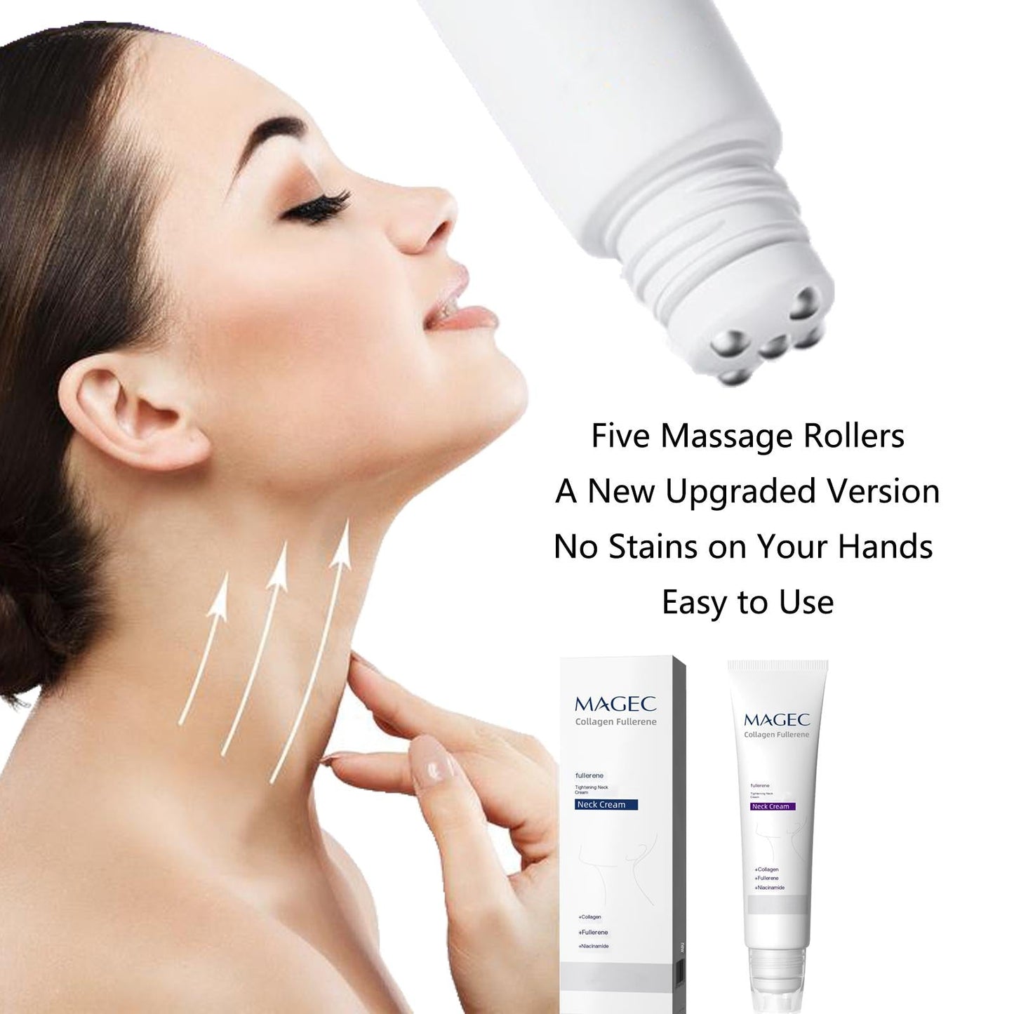 🔥LAST DAY 60% OFF-Collagen Fullerene Tightening Neck Cream-Reduces Wrinkles and Double Chin,Five Rollers for All Around Massage-ZDQ8