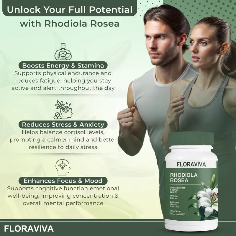 ⏰️Flash Sale⏰️Limited-Time Offer⏰️Floraviva Rhodiola Rosea Capsules 500mg - Natural Adaptogen Supplement for Stress Support, Mental Focus & Energy-886