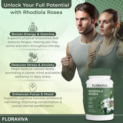 ⏰️Flash Sale⏰️Limited-Time Offer⏰️Floraviva Rhodiola Rosea Capsules 500mg - Natural Adaptogen Supplement for Stress Support, Mental Focus & Energy-886