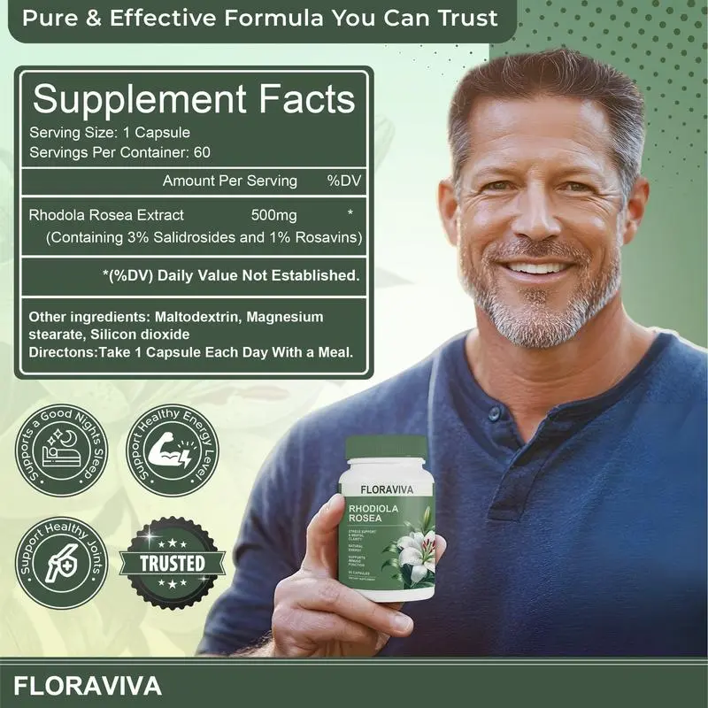 ⏰️Flash Sale⏰️Limited-Time Offer⏰️Floraviva Rhodiola Rosea Capsules 500mg - Natural Adaptogen Supplement for Stress Support, Mental Focus & Energy-886